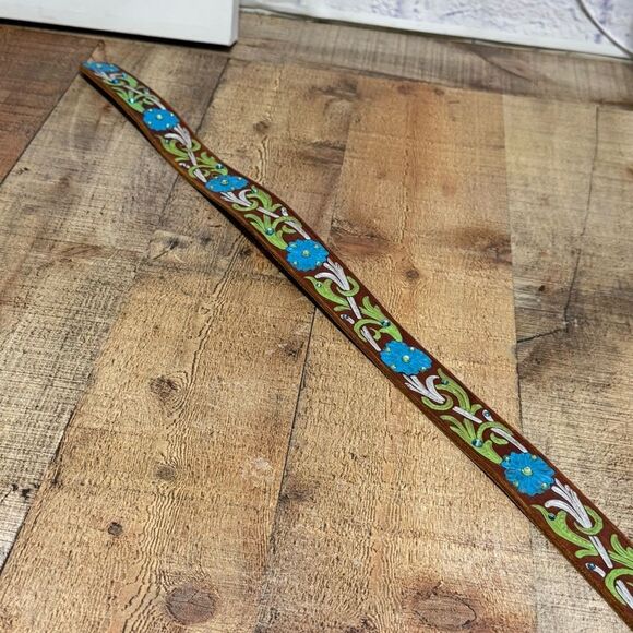 Floral painted tooled leather belt with rhinestone bling detail main image 4